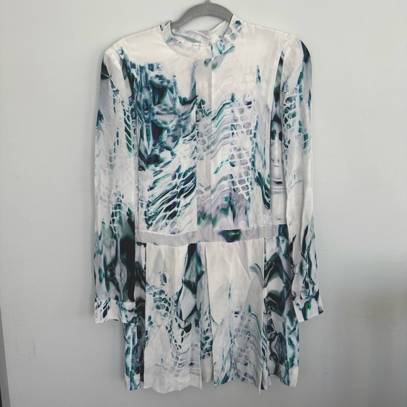 Public School New York White Teal Long Sleeve Silk Dress Size 4 - Picture 6 of 11